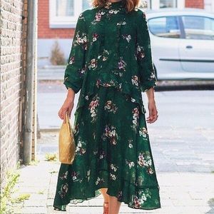 H&M Trend Floral Midi Maxi Dress Green Sz 8